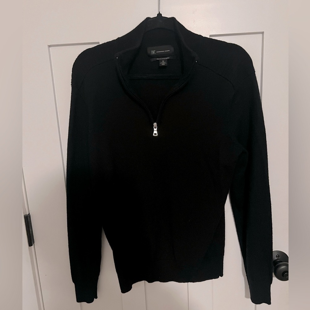 Inc international Concepts Black Merino Wool Blend Quarter Zip Sweater Size M